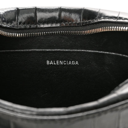 Balenciaga Shiny Calfskin Logo Crocodile Embossed S Everyday Camera Bag with Handle Black 6 of 10