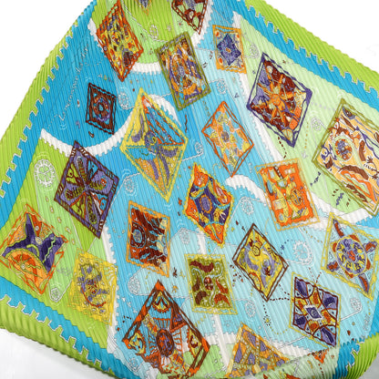 Hermes Silk Plisse La Mecanique Des Idees Scarf 90 Vert Anis Turquoise Turquoise Claire 4 of 8