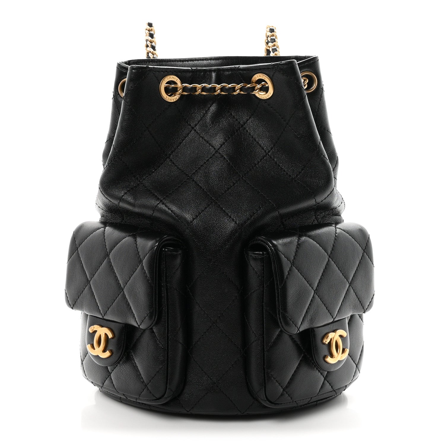 Chanel Shiny Lambskin Quilted Double Pocket Backpack Black 1 of 10