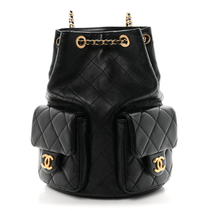 Chanel Shiny Lambskin Quilted Double Pocket Backpack Black 1 of 10