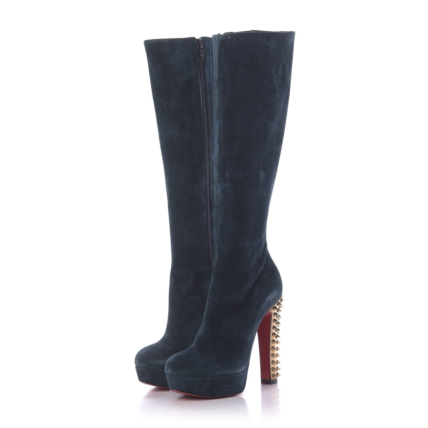 Christian Louboutin Suede Specchio Taclou Botta 140 Knee Boots 36 Blue 3 of 9