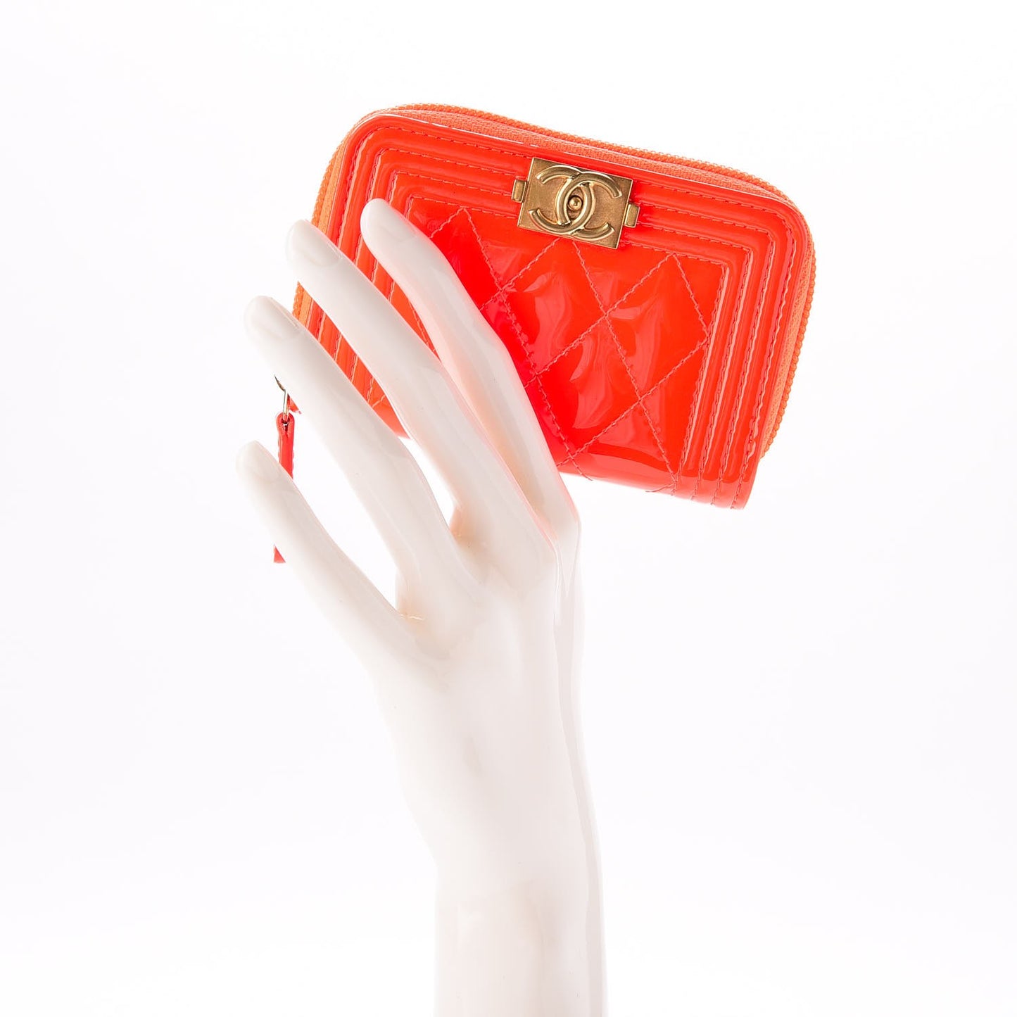 Patent Quilted Boy Zip Around Coin Purse Wallet Orange