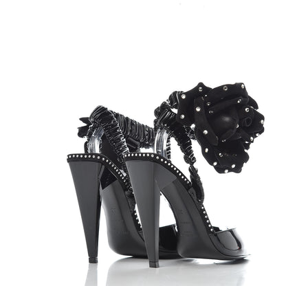Saint Laurent Patent Freja 105 Flower Ankle Pumps 35 Black 4 of 7