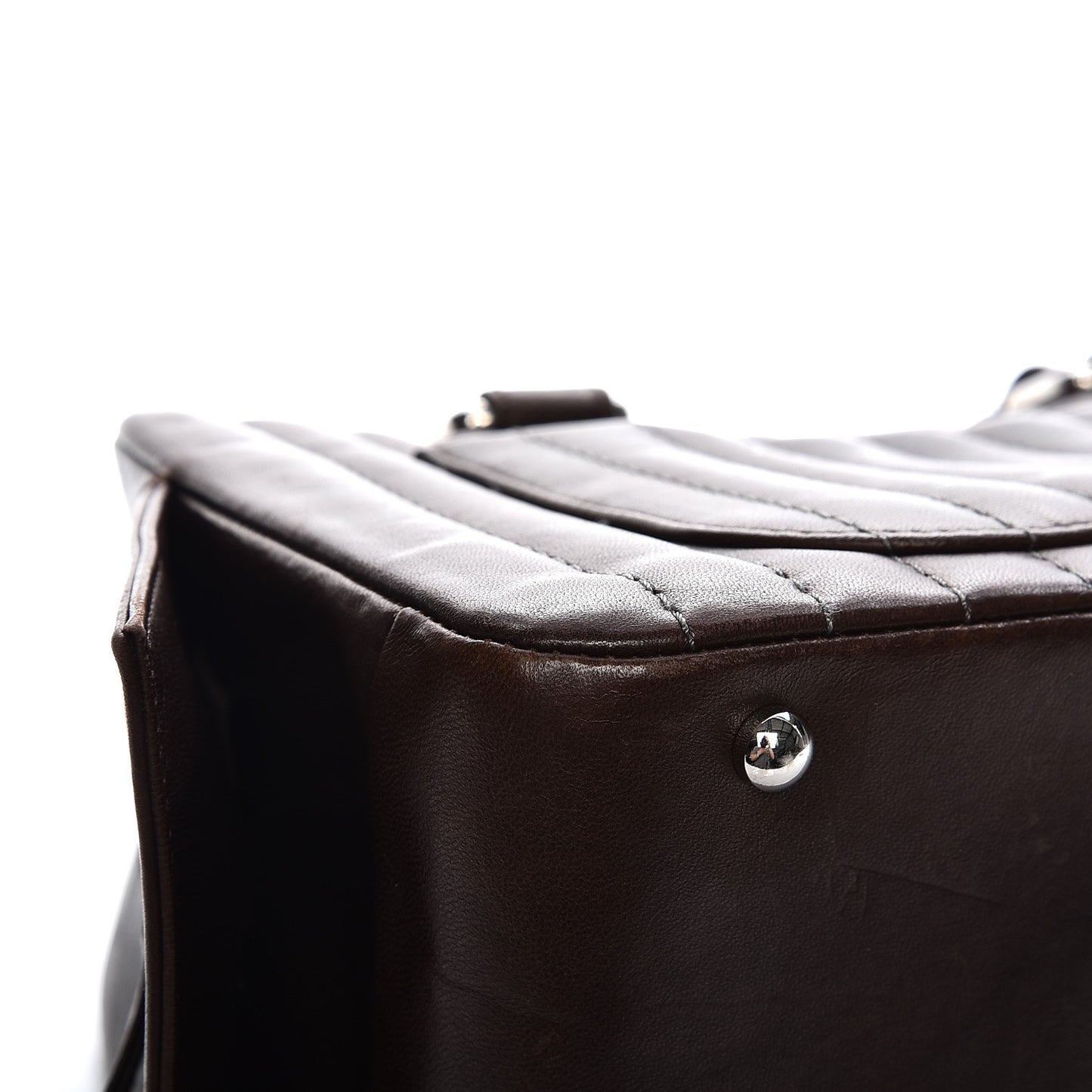 Lambskin Vertical Quilted Mademoiselle Satchel Brown