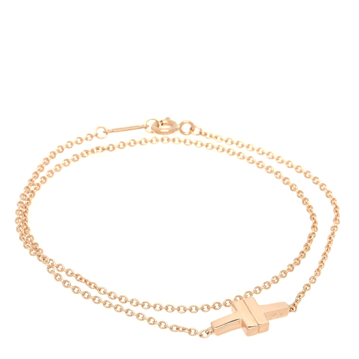 Tiffany 18K Rose Gold T Double Chain Bracelet 1 of 5