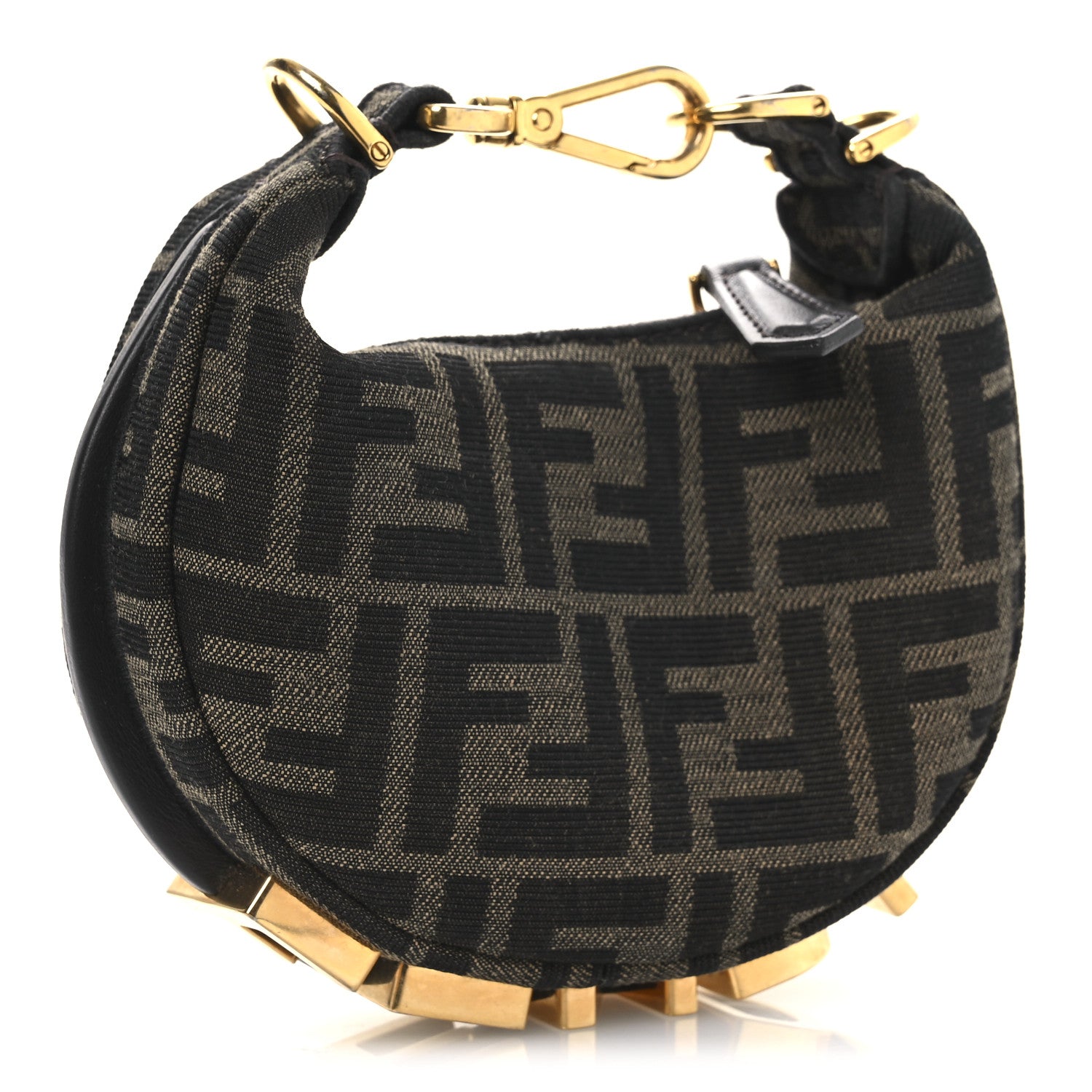 Fendi Fabric Jacquard FF 1974 Nano Fendigraphy Hobo Charm Tobacco Moro 3 of 12