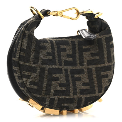 Fendi Fabric Jacquard FF 1974 Nano Fendigraphy Hobo Charm Tobacco Moro 3 of 12