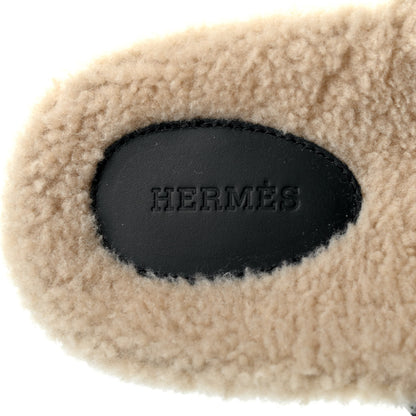 Hermes Veau Indios Woolskin Mens Chypre Sandals 44 Black Ecru 6 of 8