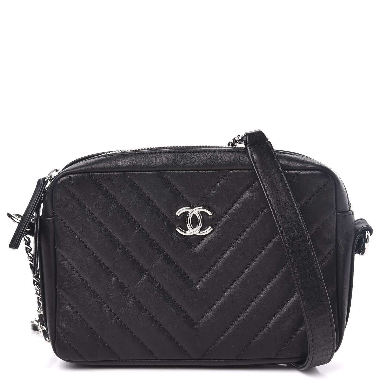 Chanel Lambskin Chevron Quilted Small Promenade Camera Black 1 of 11