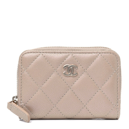 Chanel Iridescent Caviar Quilted Zip Around Coin Purse Beige 1 of 4