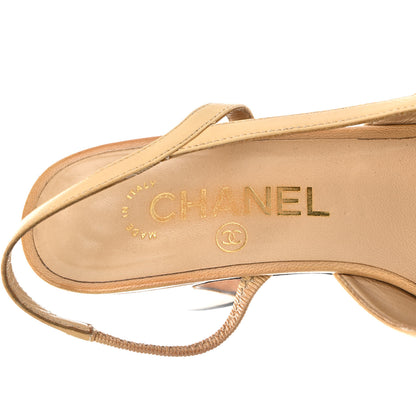 Chanel Goatskin Grosgrain Cap Toe CC Slingback Pumps 36 Beige Black 8 of 15
