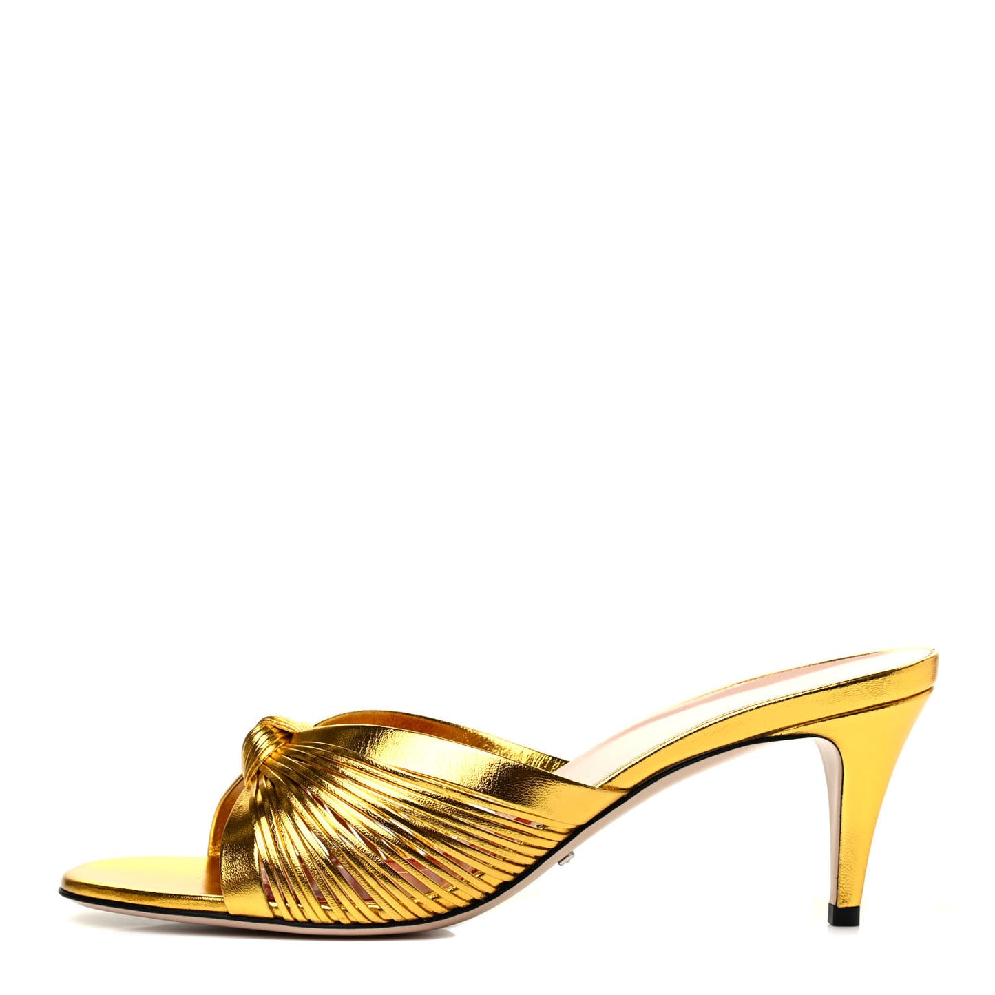 Metallic Nappa Crawford Knot Mid Heel Slide Sandals 41 Gold