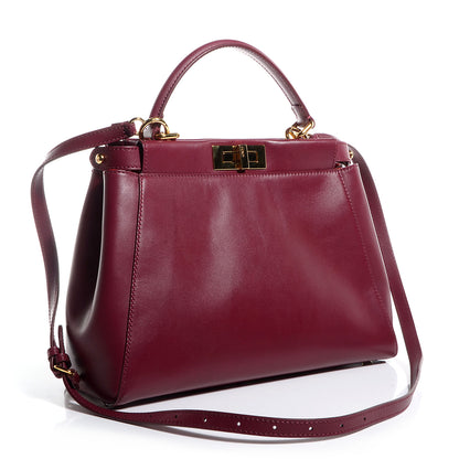 Fendi Vitello Morgan Shiny Nappa Medium Peekaboo Iconic Satchel Ciliegia Papavero 3 of 10