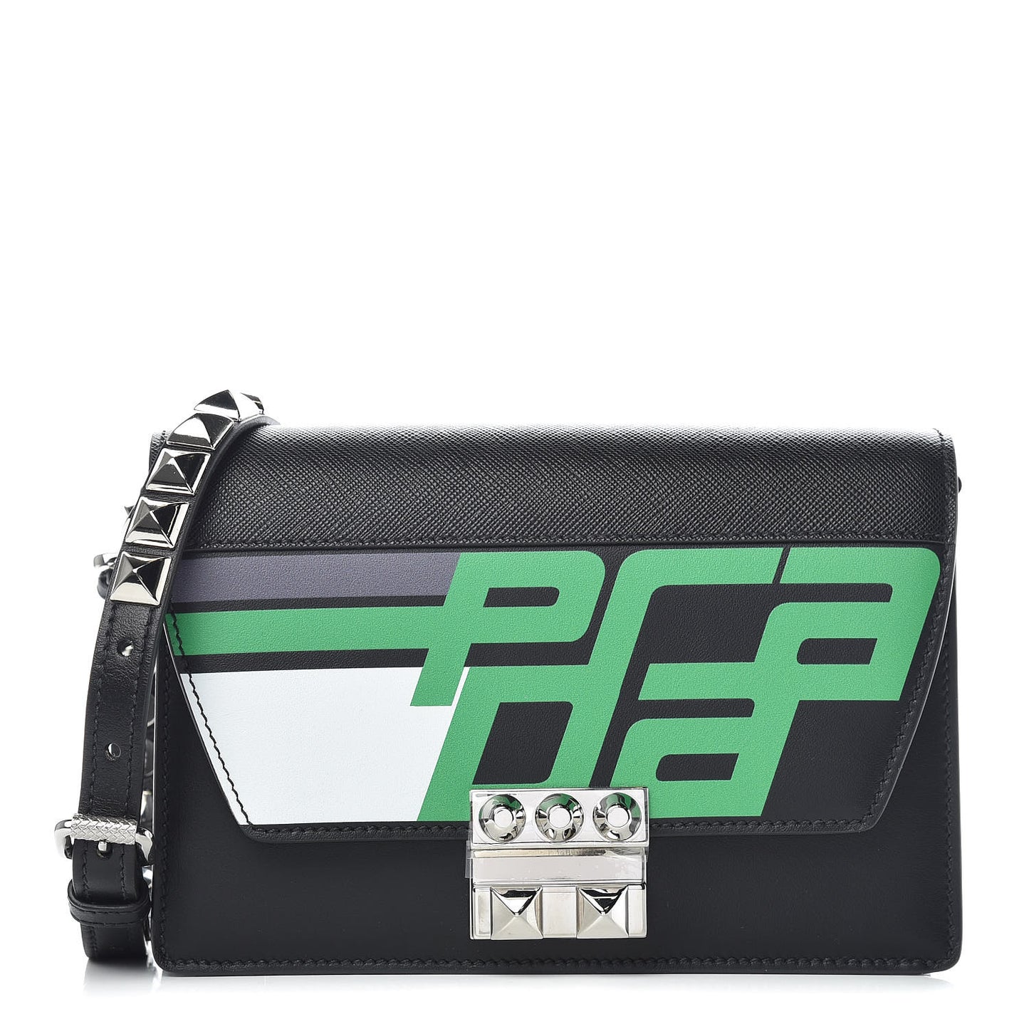 City Calfskin Saffiano Racing Logo Elektra Shoulder Bag Black Verde
