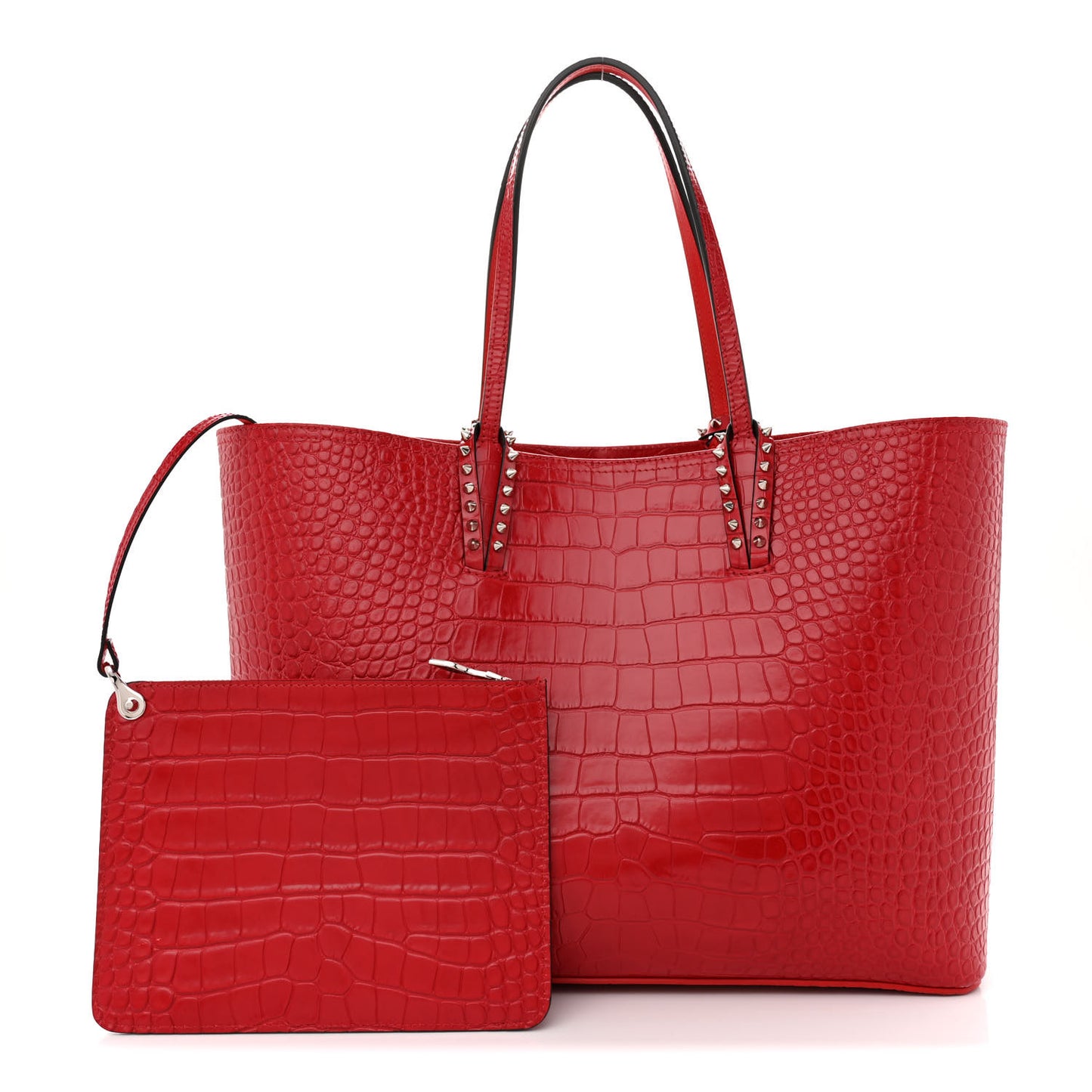 CHRISTIAN LOUBOUTIN Calfskin Crocodile Embossed Spikes East West Cabata Tote