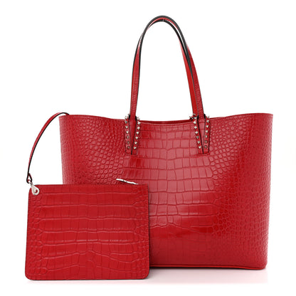 Christian Louboutin CHRISTIAN LOUBOUTIN Calfskin Crocodile Embossed Spikes East West Cabata Tote 3 of 13