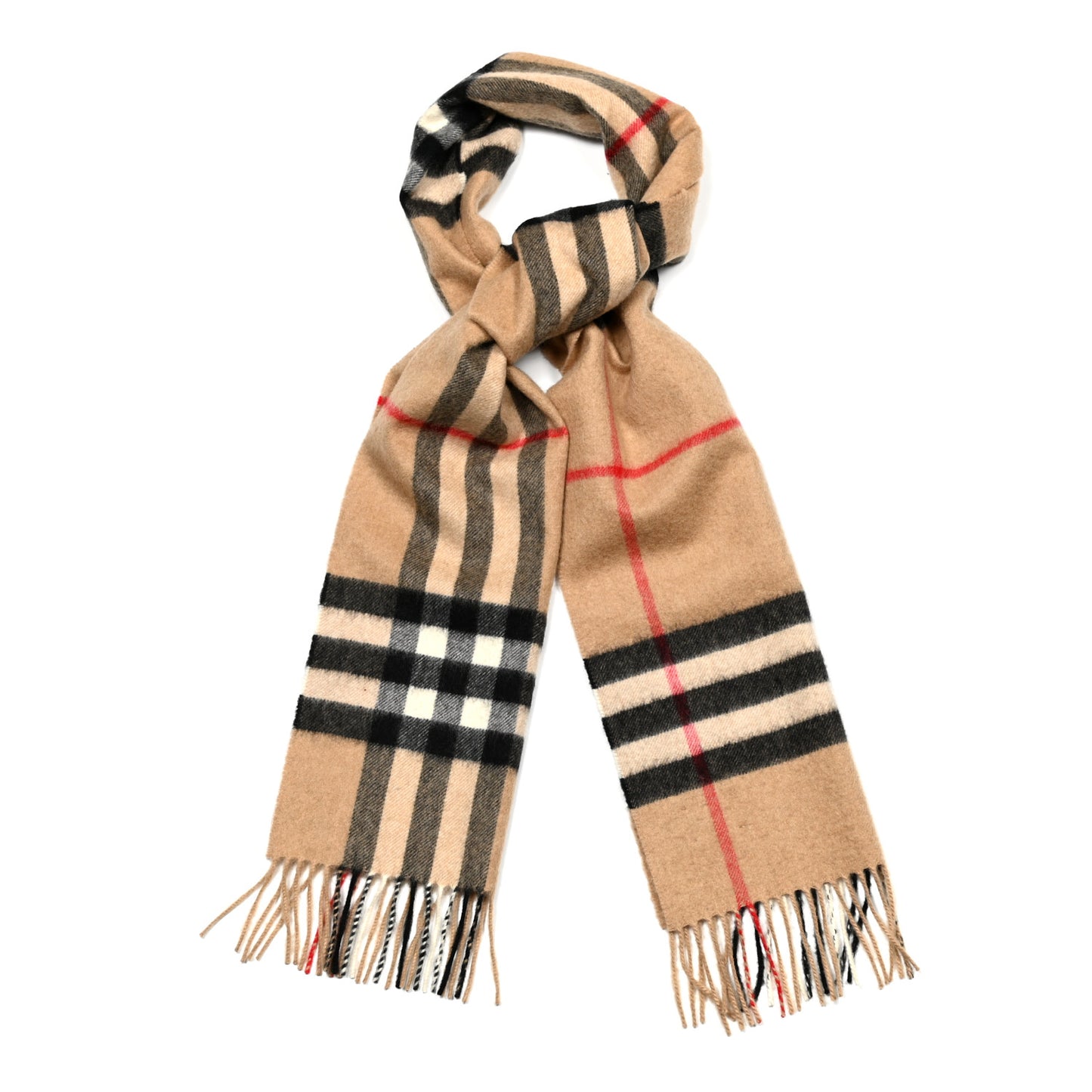 Cashmere Giant Heritage Check Fringe Scarf Camel
