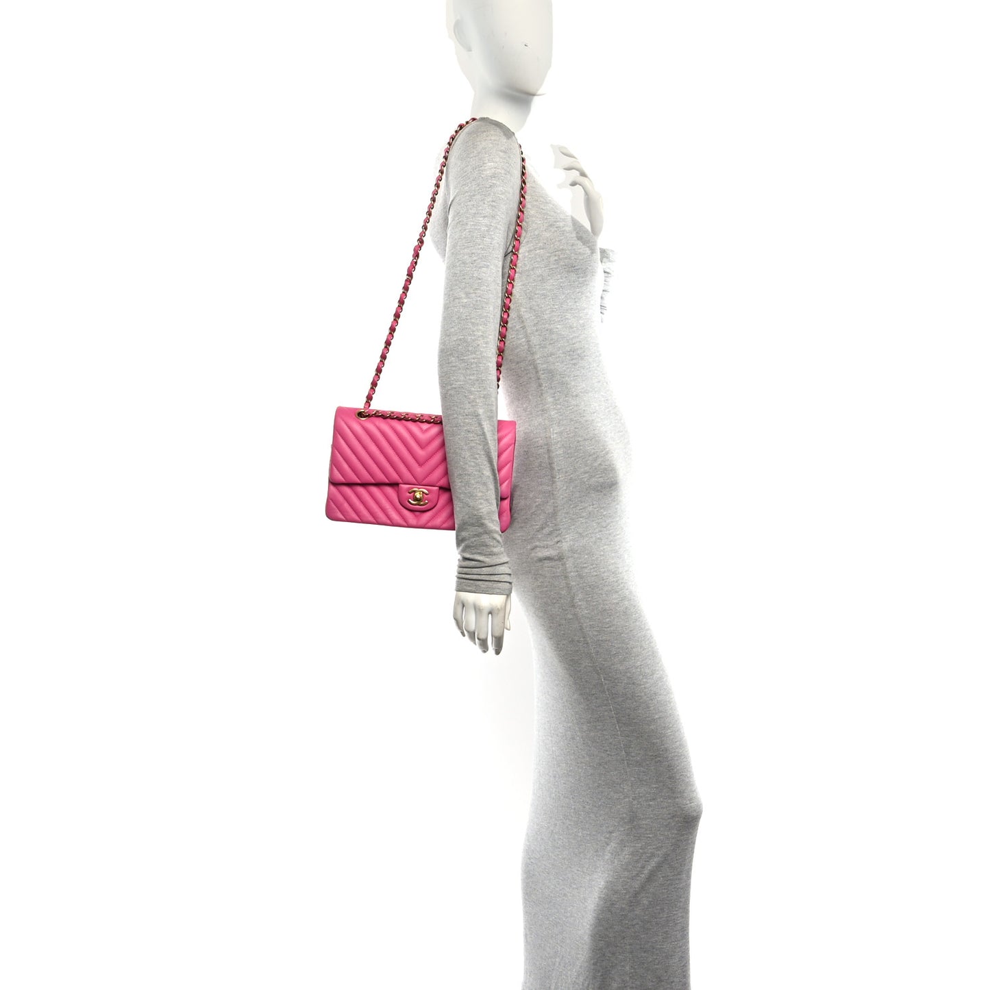 Lambskin Chevron Quilted Medium Double Flap Dark Pink