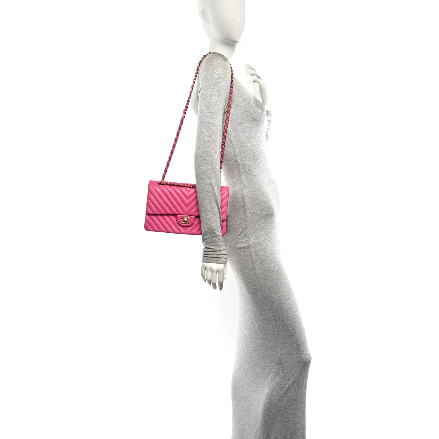 Chanel Lambskin Chevron Quilted Medium Double Flap Dark Pink 2 of 10