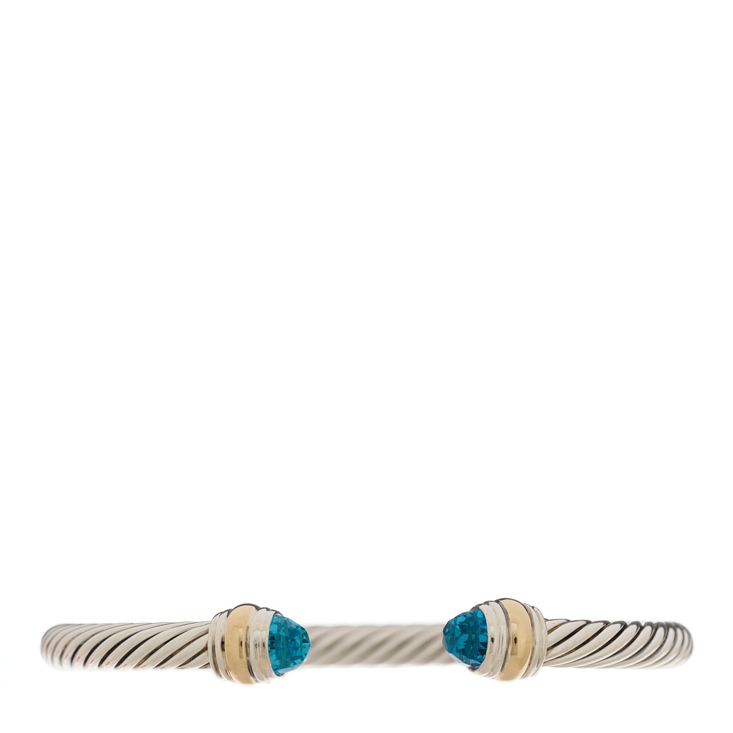 David Yurman Sterling Silver 14K Yellow Gold Blue Topaz 5mm Cable Classics Bracelet 1 of 5