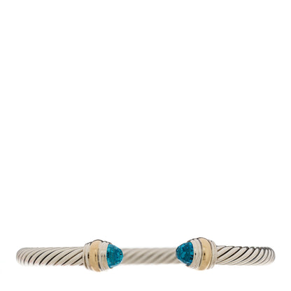 David Yurman Sterling Silver 14K Yellow Gold Blue Topaz 5mm Cable Classics Bracelet 1 of 5