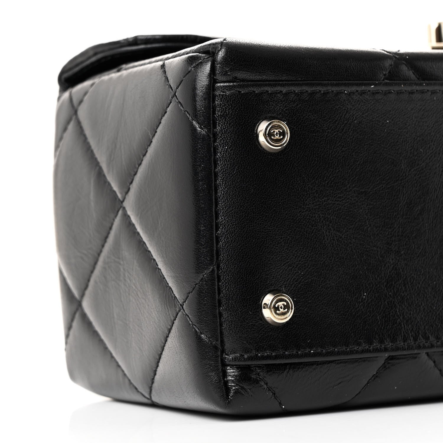 Chanel Shiny Calfskin Quilted Top Handle Box Bag Black 9 of 11