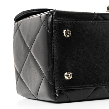 Chanel Shiny Calfskin Quilted Top Handle Box Bag Black 9 of 11