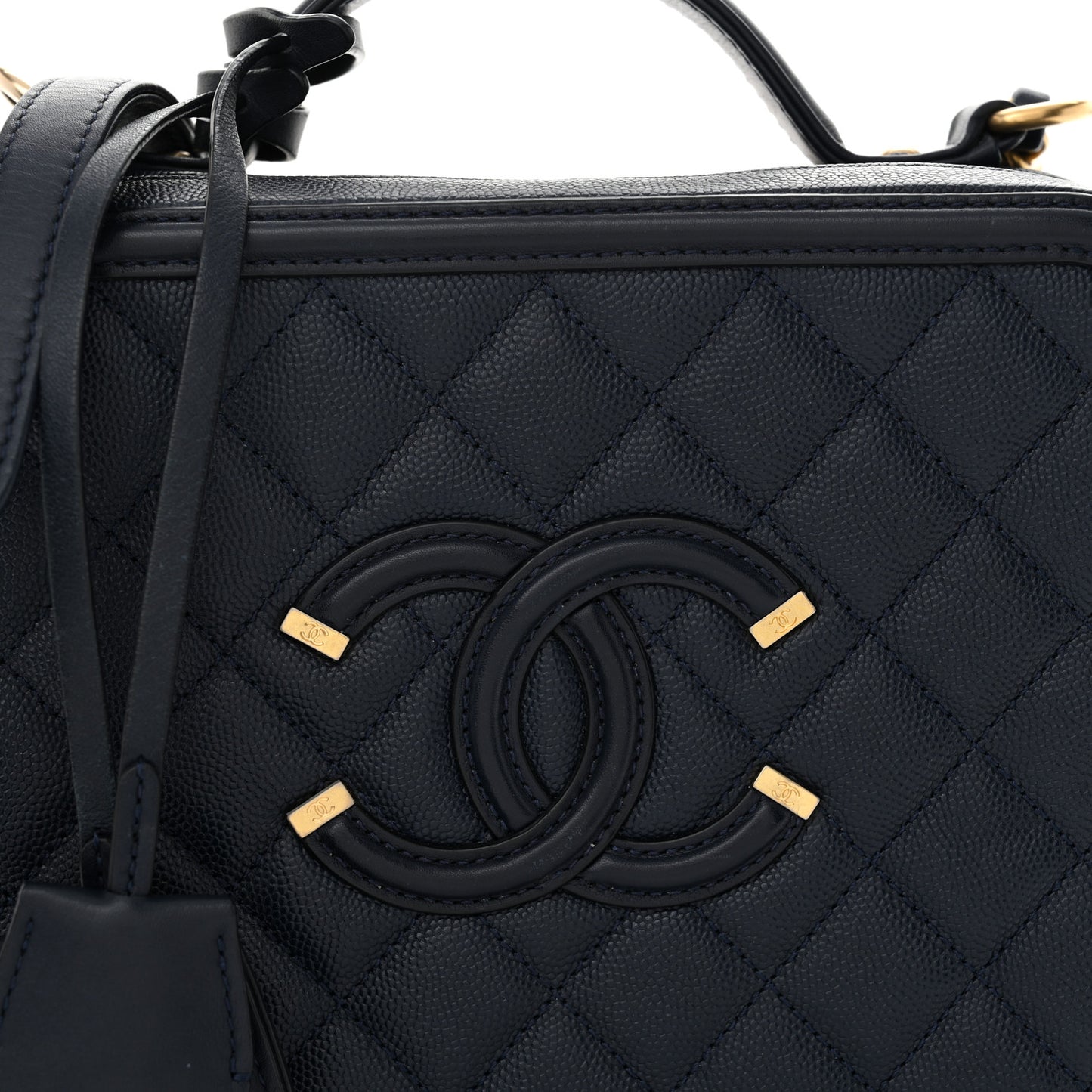 Caviar Quilted Medium CC Filigree Vanity Case Navy