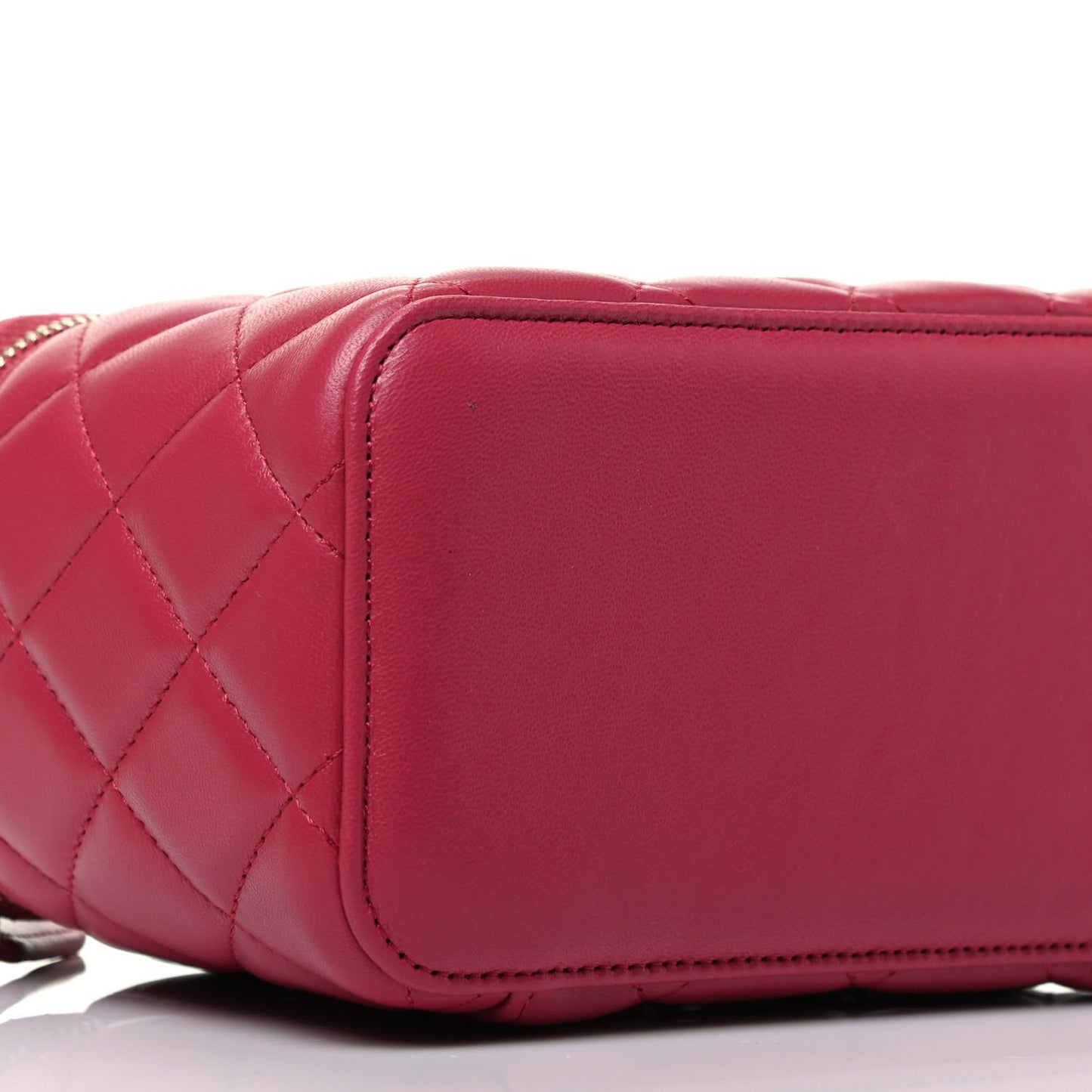 Lambskin Quilted Small Top Handle Vanity Case With Chain Dark Pink