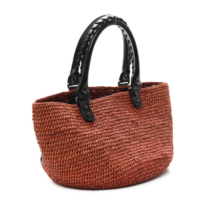 Balenciaga Raffia Calfskin Panier Basket Tote Brown Black 2 of 11