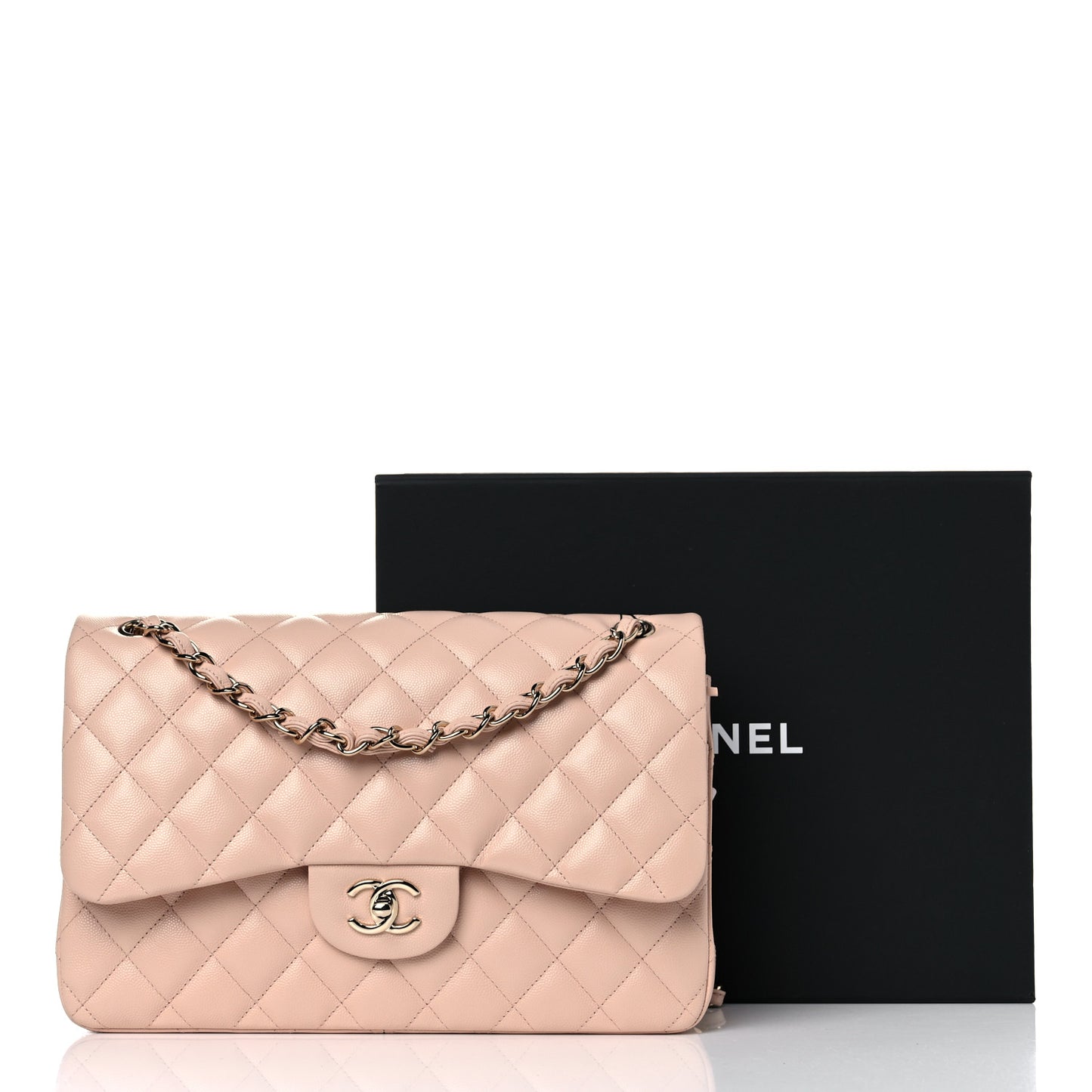 Caviar Quilted Jumbo Double Flap Light Beige