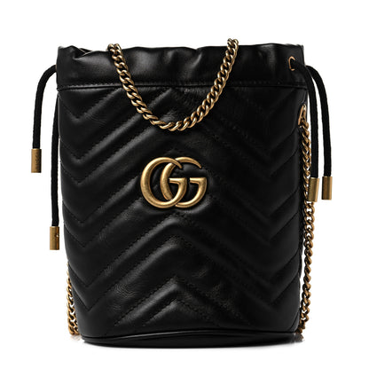 Gucci Calfskin Matelasse Mini GG Marmont 2.0 Bucket Bag Black 1 of 8