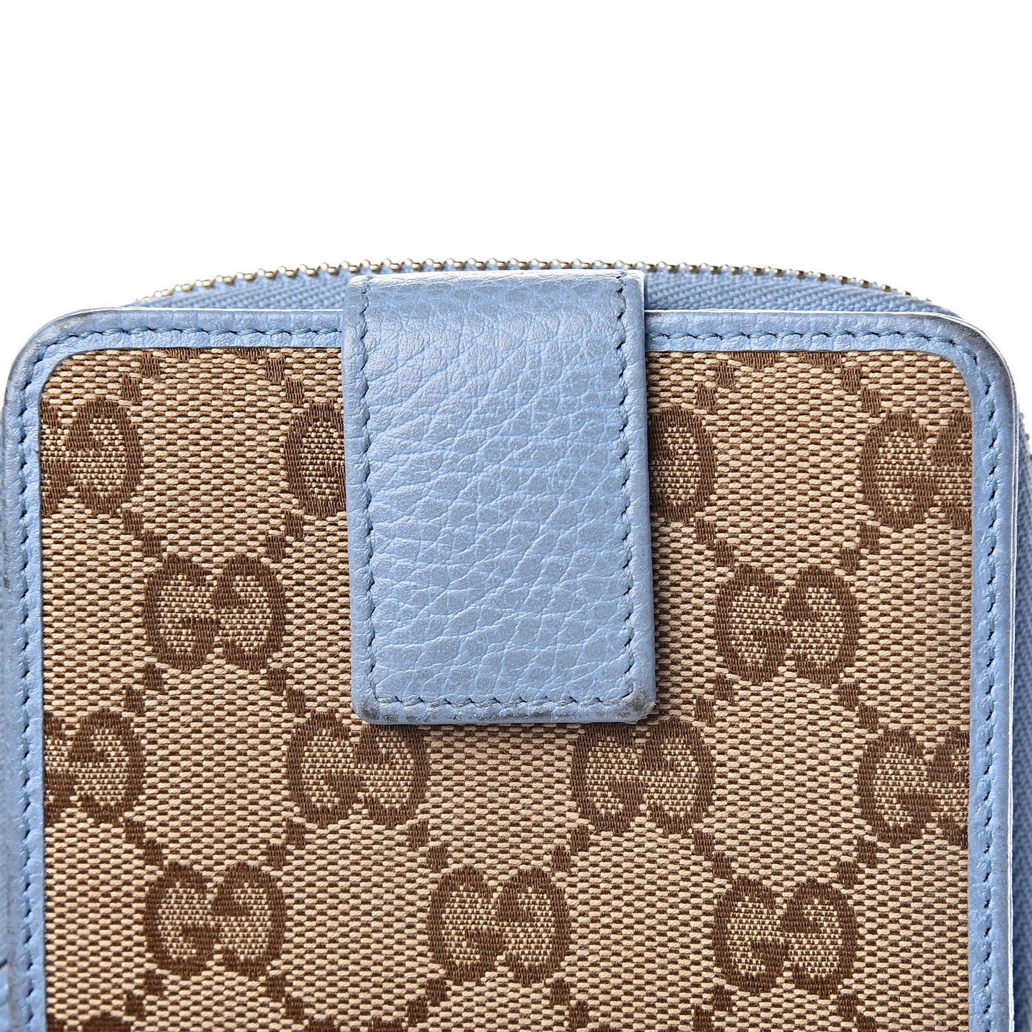 Monogram Dollar Calfskin Zip Around French Flap Wallet Beige Ebony Mineral Blue