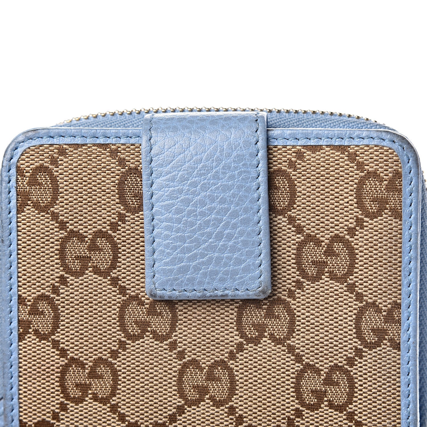 Gucci Monogram Dollar Calfskin Zip Around French Flap Wallet Beige Ebony Mineral Blue 19 of 19