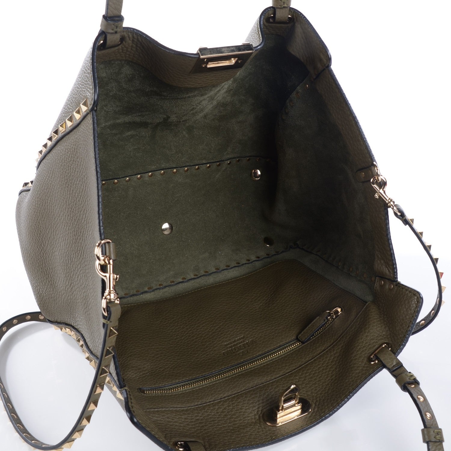 Valentino Garavani Alce Printed Calfskin Medium Rockstud Tote Army Green 8 of 9