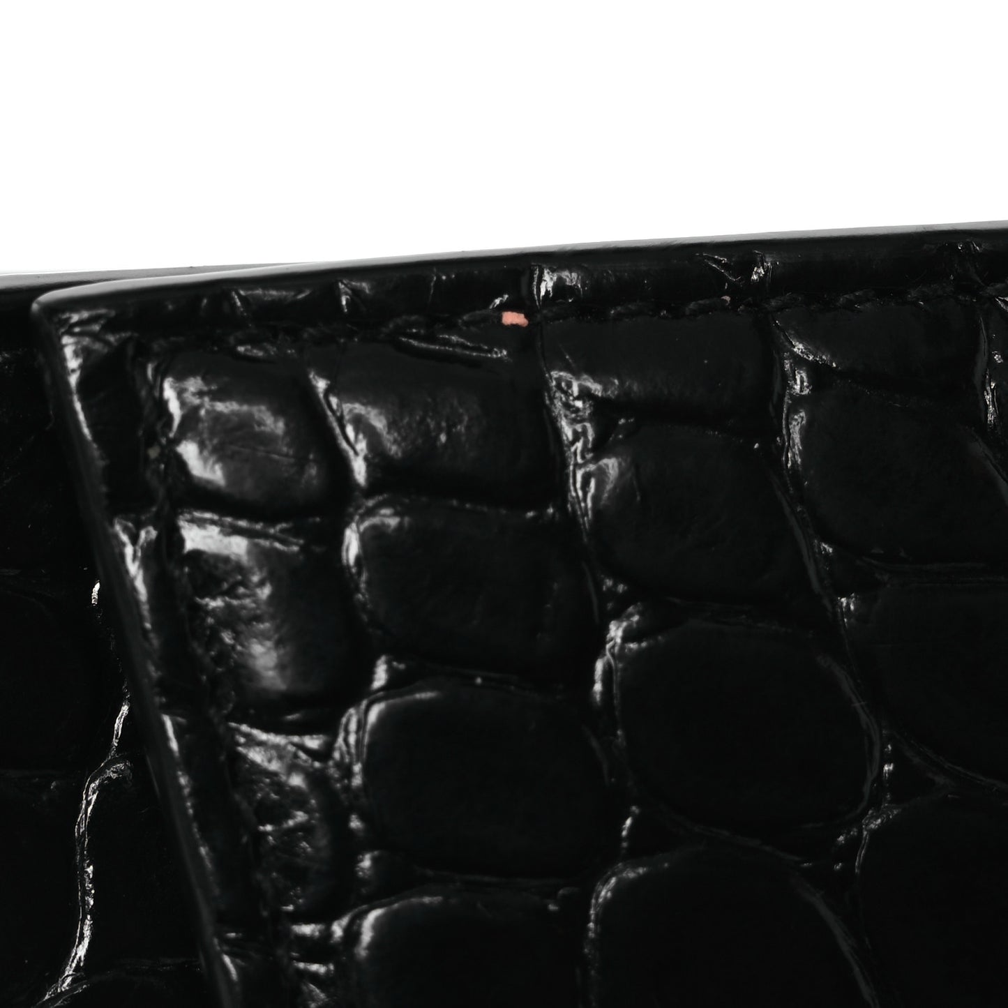 Shiny Calfskin Monochrome Crocodile Embossed Hourglass Chain Bag Black