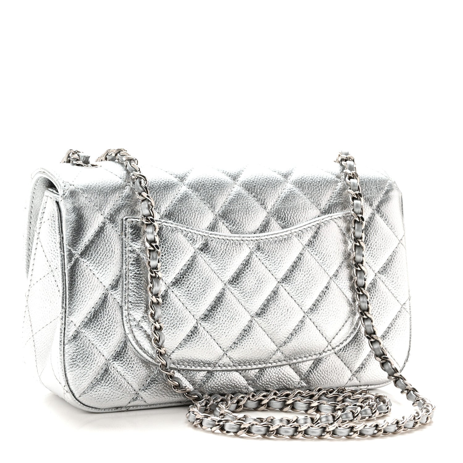 Chanel Metallic Caviar Quilted Mini Rectangular CC Slide Flap Silver 3 of 11