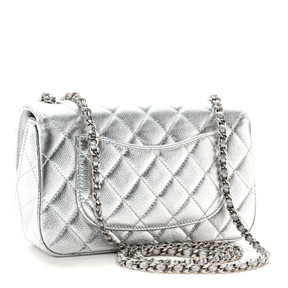 Chanel Metallic Caviar Quilted Mini Rectangular CC Slide Flap Silver 3 of 11