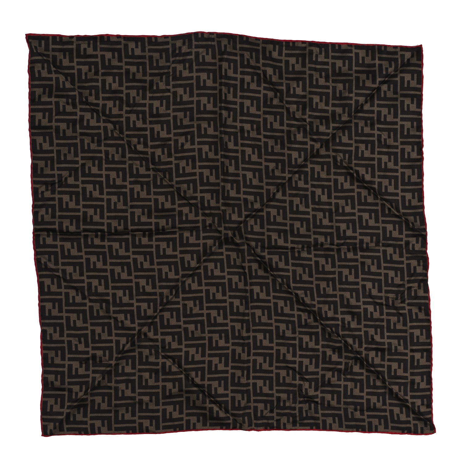 Fendi Silk FF Scarf Brown Black Red 1 of 3