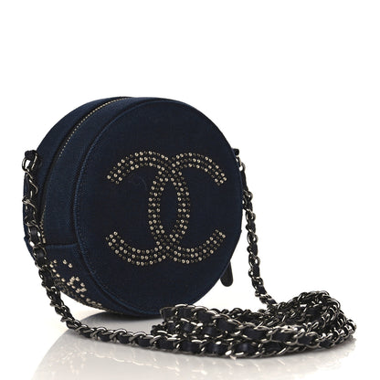 Chanel Canvas CC Studded Round Clutch With Chain Navy 2 of 8