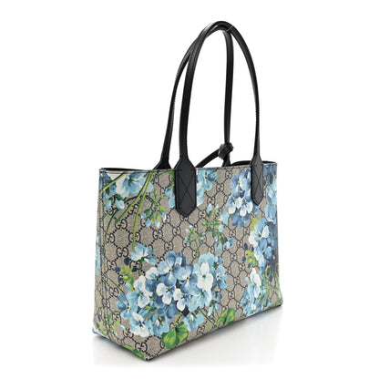 Gucci GG Supreme Monogram Blooms Small Reversible Tote Beige Blue Navy 4 of 18