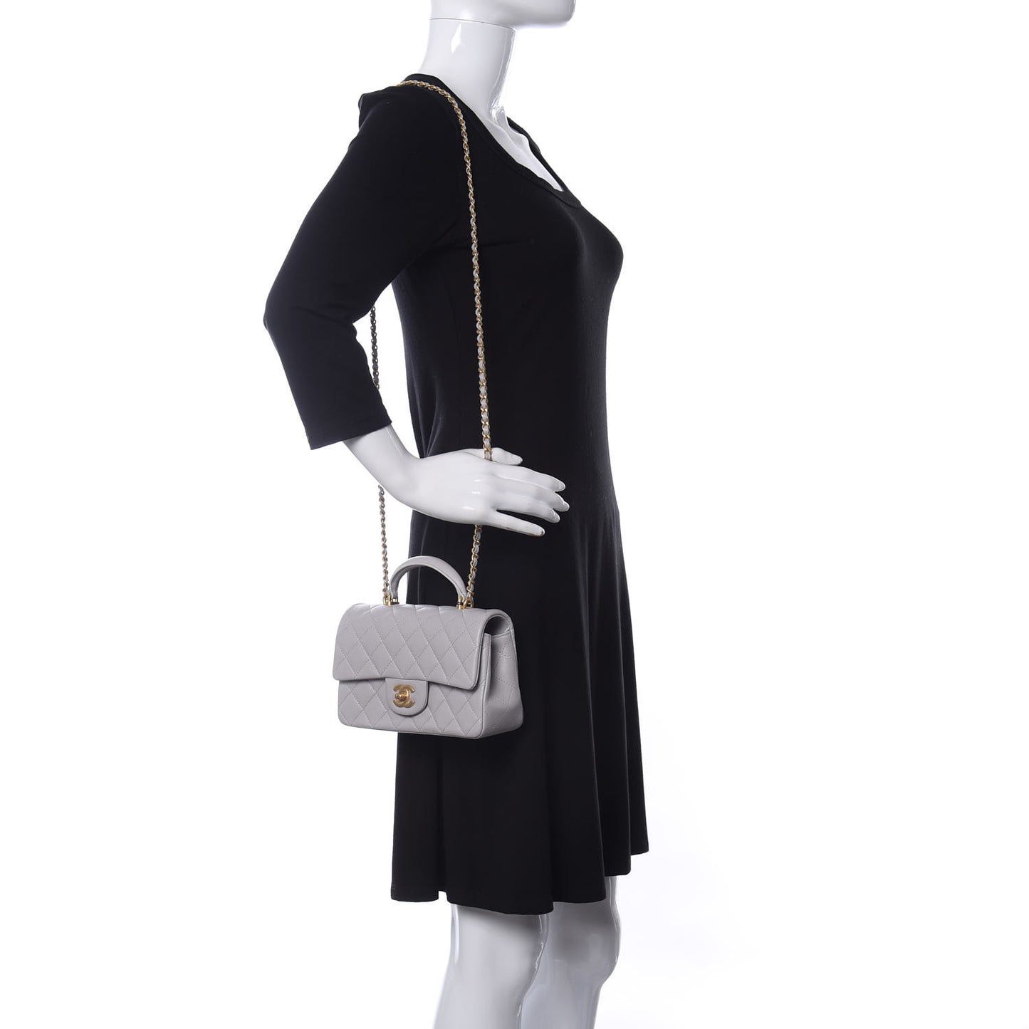 Lambskin Quilted Mini Top Handle Rectangular Flap Grey
