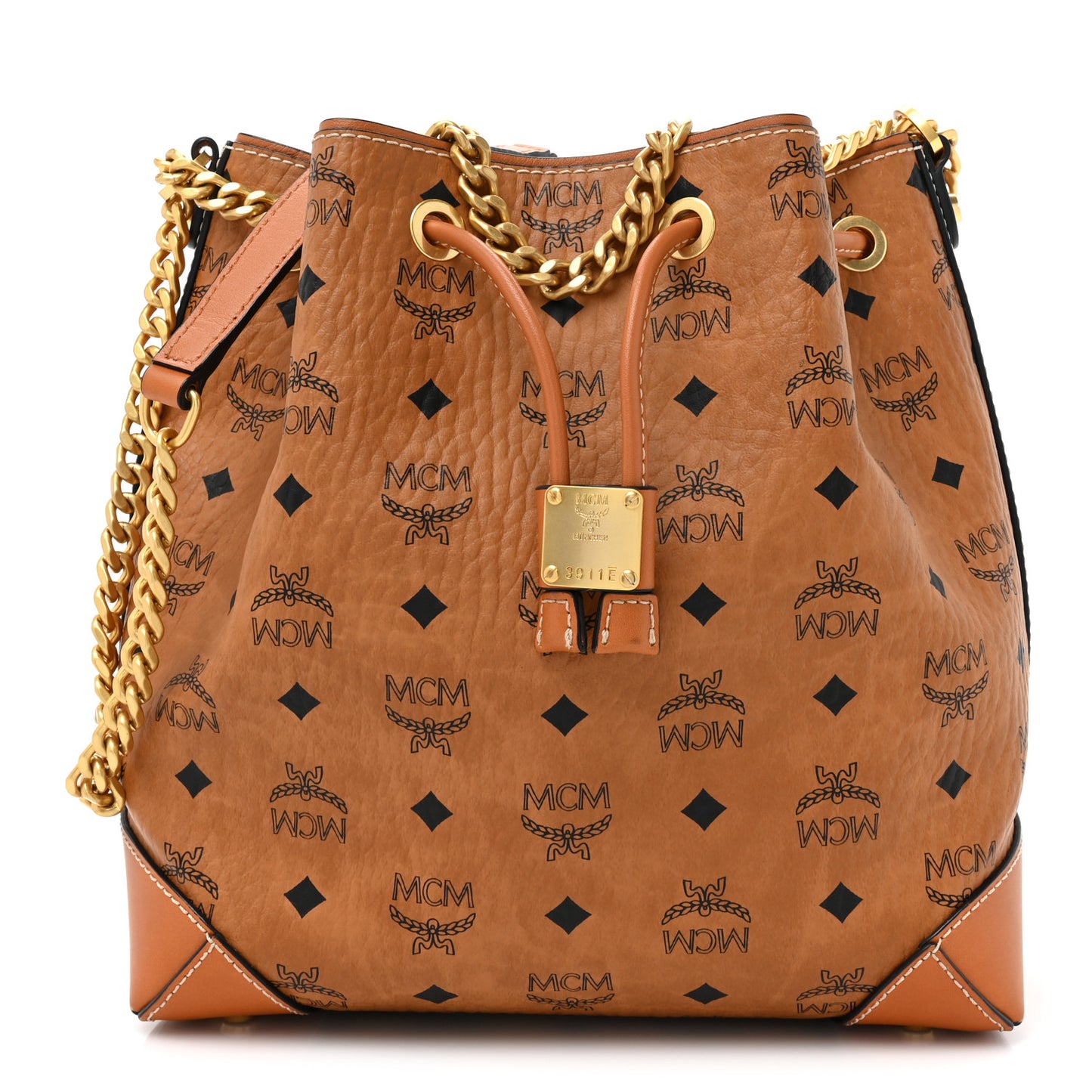 Visetos Small Soft Berlin Drawstring Bucket Bag Cognac