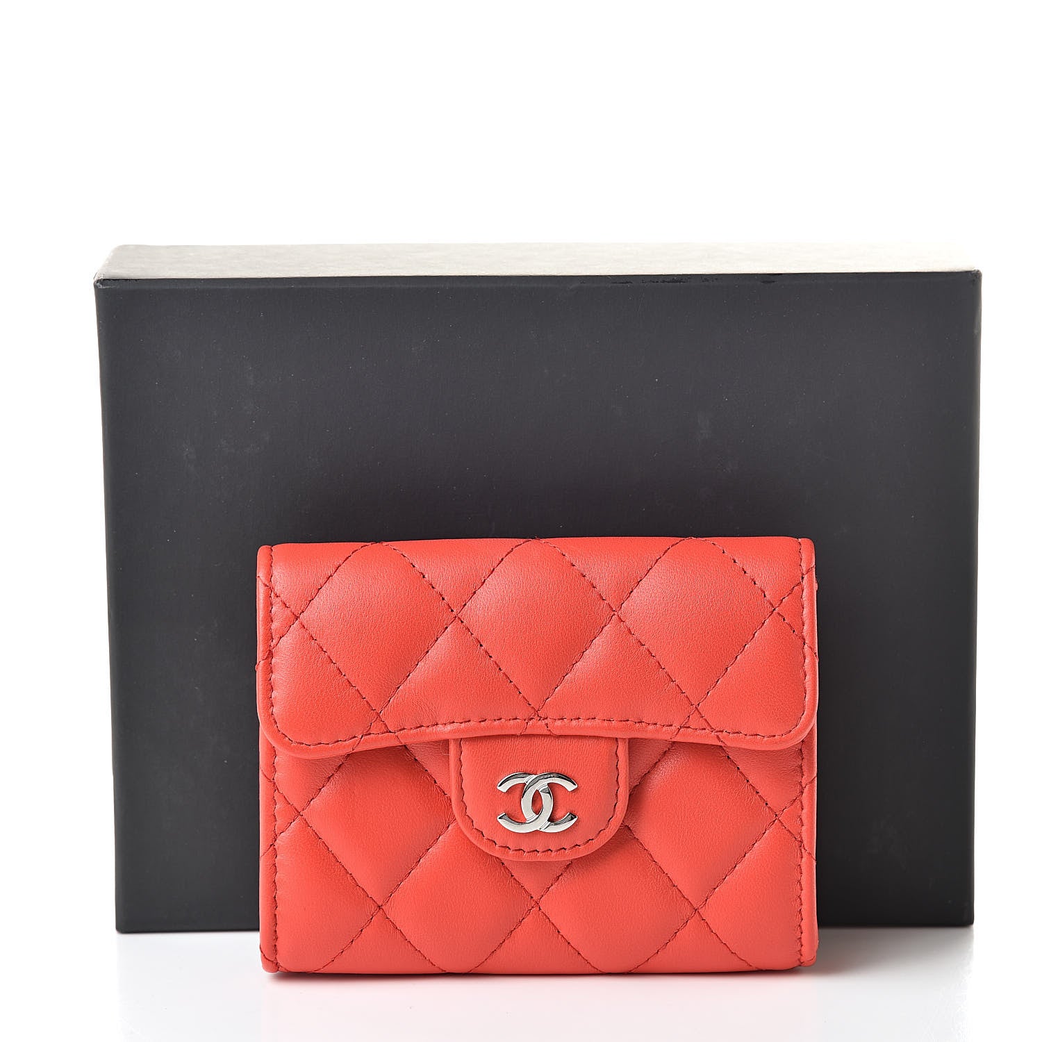 Chanel Lambskin Quilted Flap Card Holder Wallet Red 9 of 9