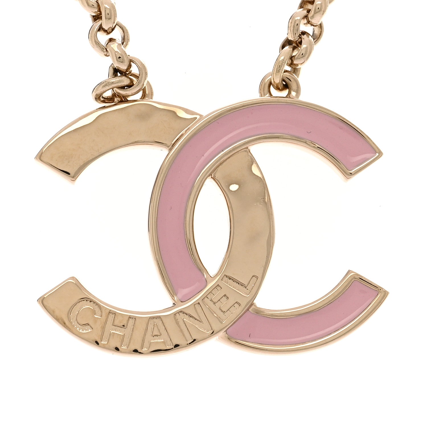 Chanel Metal Enamel CC Pendant Necklace Pink Gold 1747911