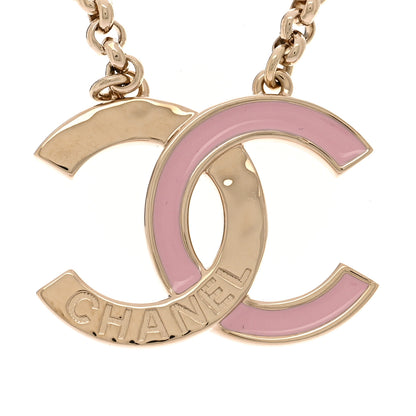 Chanel Metal Enamel CC Pendant Necklace Pink Gold 4 of 6