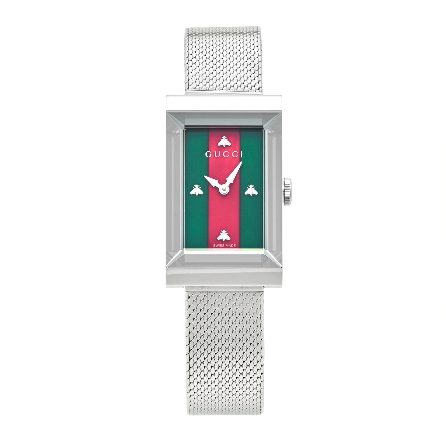 Gucci Stainless Steel Mother of Pearl 21mm Web G-Frame Mesh Quartz Watch Green 1 of 5