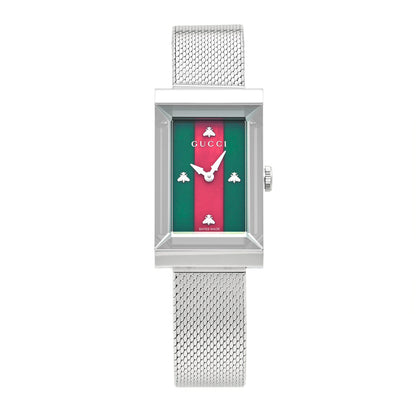 Gucci Stainless Steel Mother of Pearl 21mm Web G-Frame Mesh Quartz Watch Green 1 of 5
