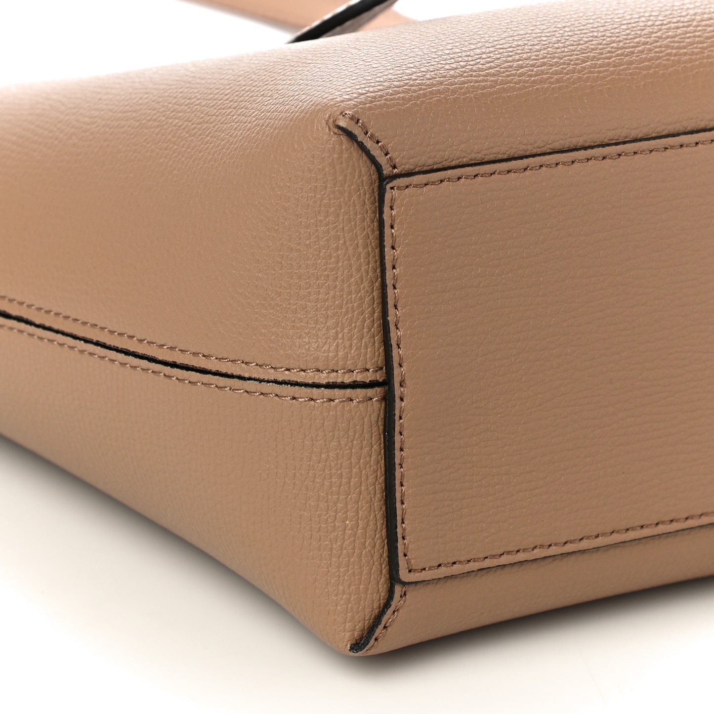 Grainy Calfskin Haymarket Check Small Reversible Tote Mid Camel