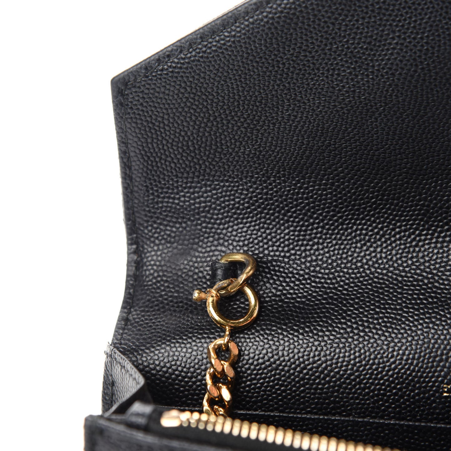 Grain De Poudre Matelasse Chevron Monogram Envelope Chain Wallet Black